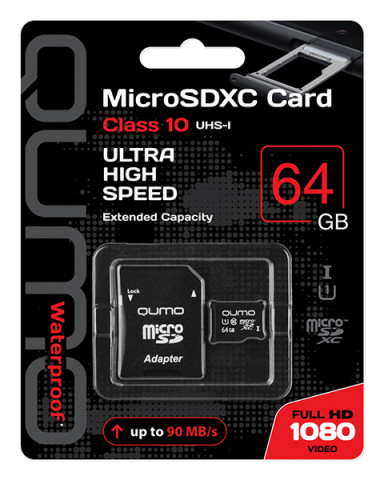 Qumo microSDXC 64Gb Class 10 UHS-I + adp карта памяти