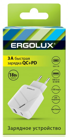 Ergolux ELX-PA01QC-C01 White 1USB-Type-C зарядное устройство