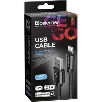 Defender ACH01-03T Pro 1m Black USB2.0 LightningM кабель